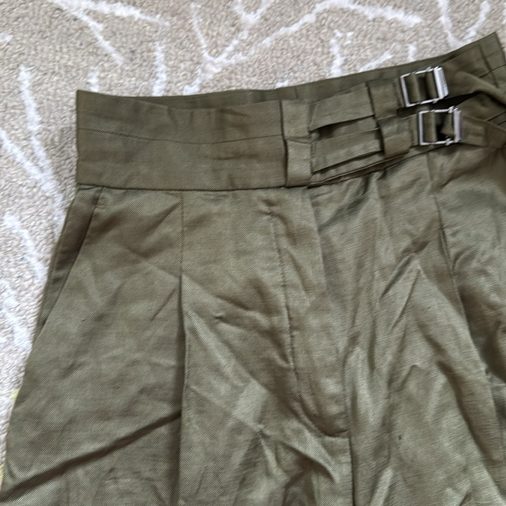 Sandro Paris high waist wide leg pleated olive pants 38 - Picture 2 of 7